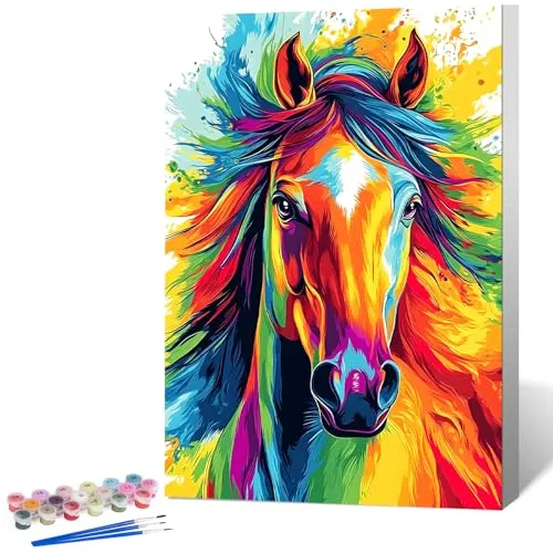 OkarinaArt Malen nach Zahlen für Erwachsene mit Rahmen – Pferd & Tiere, Framed Paint by Numbers Set auf Leinwand für DIY Wanddekoration, 20 x 30 cm