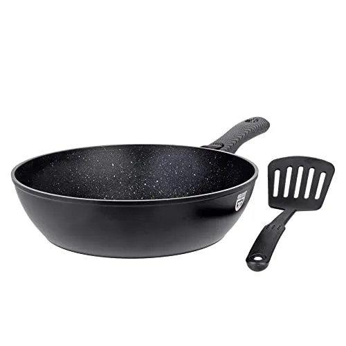 GRÄWE Wok-Pfanne Aluminium 28 cm mit abnehmbarem Griff - Die GRÄWE Wok-Pfanne aus Aluminium mit Greblon C3 Antihaftbeschichtung bietet mühelose Reinigung und ist für alle Herdarten geeignet. Inklusive praktischem Pfannenwender für einfaches Kochen.