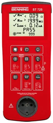 Benning 050316 ST 725 Gerätetester, Rot - VDE-konformer Prüfgerät für sichere elektrische Anlagen und Geräte