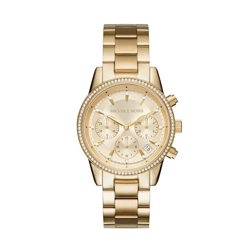 Michael Kors Damenuhr MK6356 - Eleganter Analog Chronograph mit goldbeschichtetem Edelstahlarmband, präzises Quarzwerk und wasserdicht bis 50 Meter