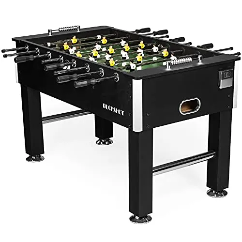 Buckshot Kickertisch - Schwarz, 141x77x89 cm - Tischfußballtisch aus hochwertigem MDF mit kratzfester Oberfläche, justierbaren Füßen und stabilen Stahlrohrstangen für intensives Spielvergnügen.