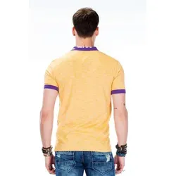 T-Shirt CIPO & BAXX "T-Shirts", Herren, Gr. L, gelb, 50% Baumwolle;50% Polyester, meliert, casual, slim fit, Kurzarm Rippbündchen, Shirts, mit melierter Optik, CT-416
