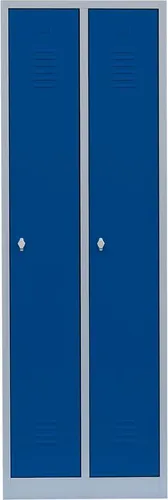 Lüllmann Spind Garderobenschrank 180x60x50cm grau/Blau mit 2 Abteilen - Hochwertiger Profi-Garderobenschrank für Umkleideräume und vieles mehr. Robust, pflegeleicht und komplett verschweißt – kein Montageaufwand nötig!