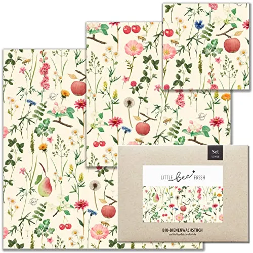 little bee fresh Bio-Bienenwachstücher Starter-Set - Nachhaltige Wachspapier-Alternative - Backpapier aus Bio-Rohstoffen, handgemacht in Deutschland, antibakteriell und plastikfrei für längere Frische deiner Lebensmittel.