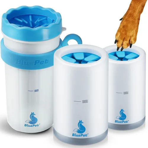 BluePet Pfotenreiniger für Hunde zum Entfernen von Dreck & Schmutz von Hundepfoten I Inkl. Mikrofaser-Handtuch I PfotenBlitz Größe L