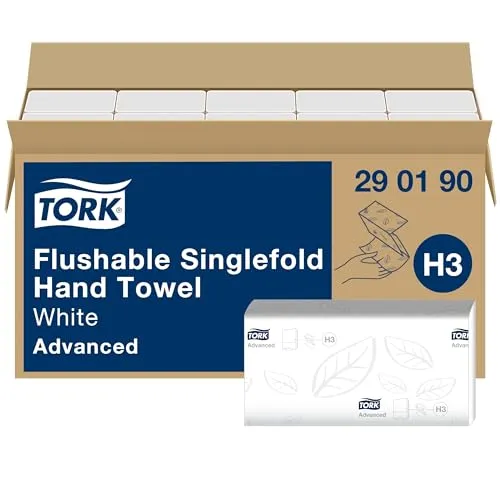 Tork Papierhandtücher Advanced, 290190, H3, 2-lagig, weiß - Papierhandtücher für H3 Spender-System, 2-lagig, schnellauflösend und hygienisch dank Einzelblattentnahme. Ideal für stark beanspruchte Umgebungen, 3750 Stück für bestes Preis-Leistungs-Verhältnis.