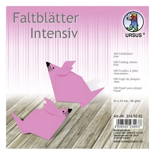 100x URSUS Faltblatt Papier Faltblätter Universal PINK 15x15cm durchgefärbt neu