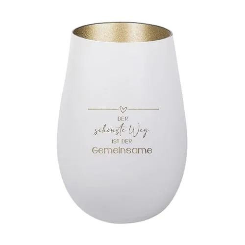 Der-Porzellan-Laden Windlicht mit Gravur Der schönste Weg ist der Gemeinsame, Weiß Gold, Teelichthalter aus Glas mit Spruch, Tischdeko modern