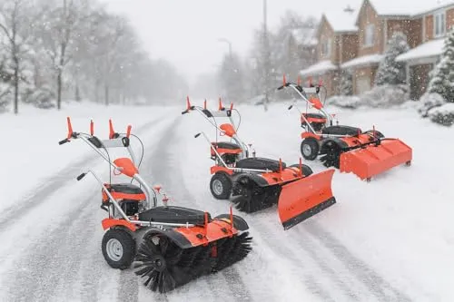 PowerPac MK100 Kehrmaschine mit Elektrostart und Schneeketten - Leistungsstarke Kehrmaschine mit 6,5 PS Motor, 105 cm Schneeschild und 100 cm Besen. Praktisches Kombigerät für einfache Handhabung und schnellen Umbau – ideal für den Wintereinsatz!