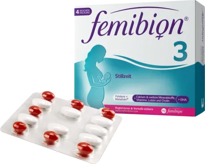 Femibion 3 Stillzeit - 4-Wochen-Packung mit 28 Tabletten und Kapseln - Vitamin B9 (Folsäure) für die Stillzeit mit DHA zur Unterstützung der Gehirn- und Augenentwicklung Ihres Babys. Laktosefrei, glutenfrei und speziell entwickelt für Ihren Nährstoffbedarf.