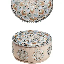 Marrakesch Orient & Mediterran Interior Pouf - Hochwertiger Hocker aus recycelter Baumwolle, handgefertigt in Indien. Ideal als dekoratives Bodenkissen mit einer Sitzhöhe von 50 cm und buntem Design für jedes Zuhause.