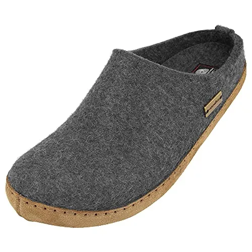 HAFLINGER Emils Toffel Filzpantoffel mit Ledersohle Unisex (Anthrazit 4) Gr 36 - Hausschuhe aus reinem Wollfilz für warme Füße, mit rutschfester Ledersohle und auswechselbarem Fußbett für optimalen Komfort und Sicherheit.