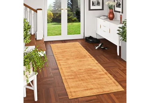 Pergamon Luxus Teppich, Terracotta, 90x160 cm - Eleganter Teppich der Roma Kollektion aus feiner Viskose für ein stilvolles Zuhause. Die schimmernden Farben und der weiche Flor sorgen für ein luxuriöses Ambiente. Ideal für jeden Wohnraum.