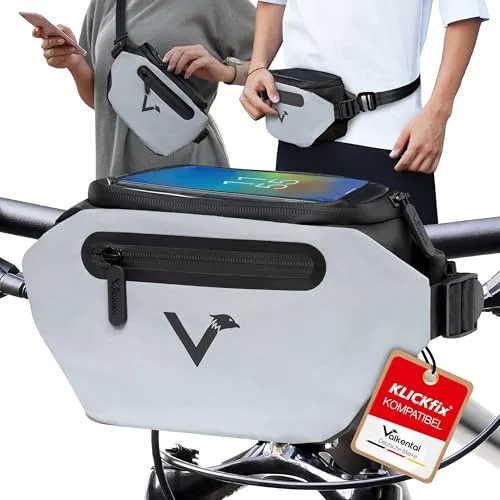 Valkental® x KLICKfix® 3in1 Fahrradtasche Lenker - Fahrradtaschen - Vollreflektierend, wasserfest und wandelbar in Bauch- & Seitentasche, ideal für den Stadtalltag mit 4L Volumen.