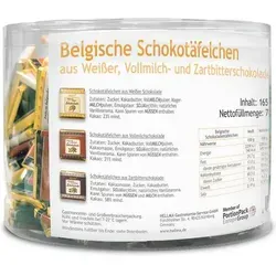 HELLMA Belgische Schokoladen-Täfelchen - Schokolade in Runddose mit 165 köstlichen Täfelchen in Zartbitter, Milch und Weiß, perfekt für Naschkatzen und Feiern.