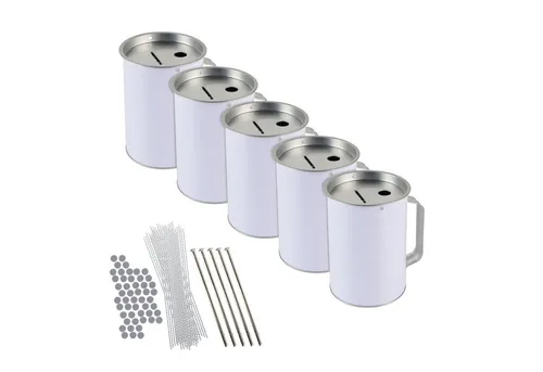 HMF Spardose Spendendose 10 cm Ø - 5-tlg. mit Griff - Praktische Spendendose aus lackiertem Blech, ideal für Spendensammlungen. Inklusive Zubehör für sichere Plombierung und einfacher Transport dank Griff.