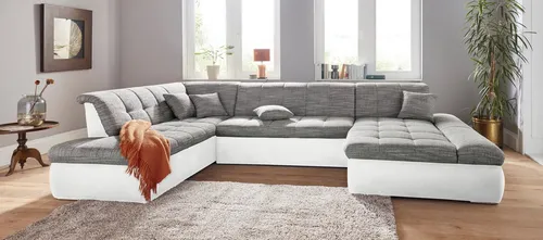 DOMO collection Wohnlandschaft PB Moric wahlweise mit Bettfunktion und Armteilverstellung U-Form, XXL-Format B/T/H: 353/216/80 cm, feine Steppung, incl. Zierkissen