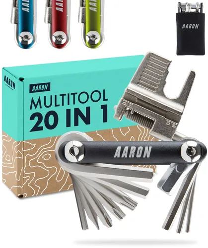 AARON Tool 20 in 1 Fahrrad Reparatur Set Multitool - Multitool für Fahrräder mit 20 Werkzeugen, rostbeständig und kompakt, ideal für unterwegs – inklusive Neopren Schutztasche für sichere Aufbewahrung.