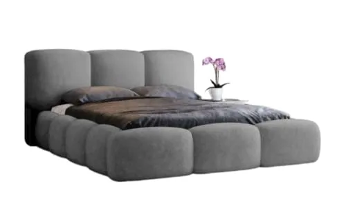 Luxusbetten24 Designer Polsterbett Alena Bouclé 180x200 mit Stauraum | Bezug: Bouclé | Farbe: Grau