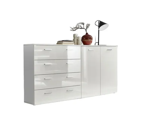 BMG Möbel Kombikommode Marbella - Hochglanz Kommoden-Set 3 mit Schubkästen und Schuhschrank - Praktisches Kommoden-Set mit 4 Schubkästen und 16 Schuhplätzen. Hochwertige Verarbeitung, modern im Design und mit Soft-Close-Funktion für leises Schließen.
