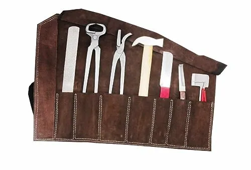 AMKA Hufbeschlag Garnitur im Lederetui 9 teilig Huf Werkzeug Hufbeschlag Set für die Hufpflege Farriers Horse Hoof Set -Hoof Farrier Kit