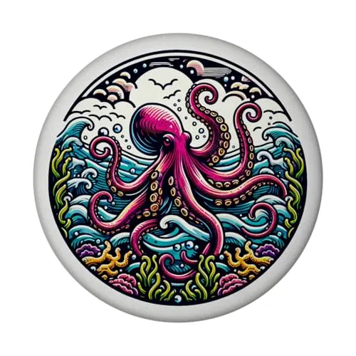 Oktopus Magnet mit Flaschenöffner rund Schöner Meereslebewesen-Krake Marine Ozean-Thema Unterwasserwelt Meerestiere Deko-Magnet