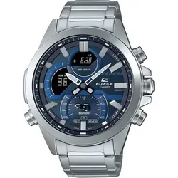 Casio Edifice 2aef - Herrenarmbanduhr, silberne Edelstahloptik mit blauen Akzenten