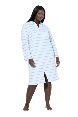 Ulla Popken Damen Bademantel mit Streifen und 2-Wege-Zipper - Bademantel für Damen, aus weichem Frottee mit praktischem Zwei-Wege-Reißverschluss und Kapuze, ideal für gemütliche Stunden zu Hause.