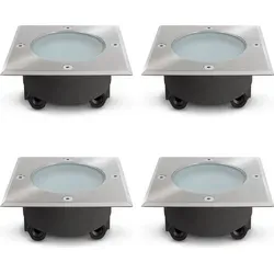 SSC-LUXon 4x VIROK Bodeneinbauleuchte flach IP67 - Bodenlampe befahrbar und rostfrei, ideal für Garten und Terrasse mit blendfreiem Licht durch matte Glasscheibe. GX53 Fassung für flexiblen Leuchtmittelwechsel.