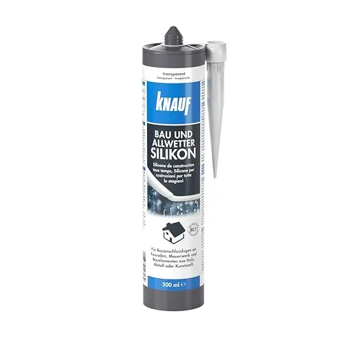 Knauf Bau & Allwetter Silikon – Hochleistungs-Dichtmasse für Fugen - Dicht- & Spachtelmassen: Verarbeitungsfertiges, geruchsarmes Silikon, ideal für Innen- und Außenbereich, UV- und witterungsbeständig, mit hoher Ergiebigkeit für ca. 12 m Fuge.