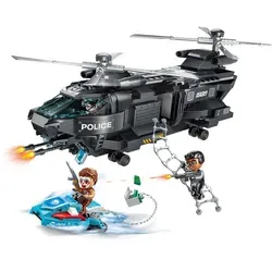 Qman Police Battle Force 1928 – Geheimmission Eagle - Entdecken Sie den Hubschrauber mit zwei rotierenden Propellern und einer abnehmbaren Strickleiter. Inklusive Wasserboot und 3 Minifiguren. Aus hochwertigem, ungiftigem ABS-Kunststoff, 473 Teile für kreativen Spielspaß.