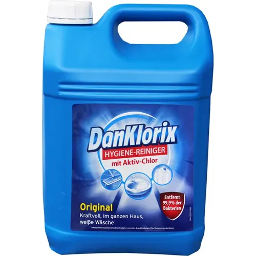 DanKlorix Hygienereiniger 5 L - Universal-Desinfektions-Reiniger mit Chlor - Allzweckreiniger mit zuverlässiger Desinfektionswirkung, ideal zur schnellen Beseitigung von Keimen und Schimmel. Erhältlich im praktischen 5 L Kanister.