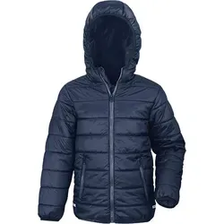 Result Core Junior Soft Padded Jacket - Blau - S - Wattierte Jacke für Kinder, leicht und warm mit wasserabweisenden Eigenschaften. Praktische Reißverschlusstaschen und reflektierende Details sorgen für Sicherheit. Ideal für aktive Freizeit und einfach zu verstauen.