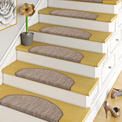 Pergamon Bentzon Flachgewebe Stufenmatten Braun – Halbrund, 15er Set oder einzeln - Stufenmatten aus 100% Polypropylen, maschinengewebt mit Filzrücken, ideal für Parkett und Laminat, geeignet für Fußbodenheizung – kein Fusseln!