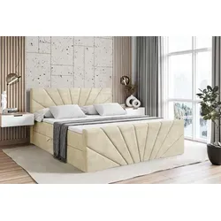 ALTDECOR Boxspringbett MILTIO-Z 160x200 cm - Beige Samt mit Topper - Elegantes Boxspringbett mit zwei Bettkästen für mehr Stauraum. Inkl. H3-Matratze und hochwertigem Topper für optimalen Komfort. Robuste Konstruktion aus strapazierfähigen Materialien.