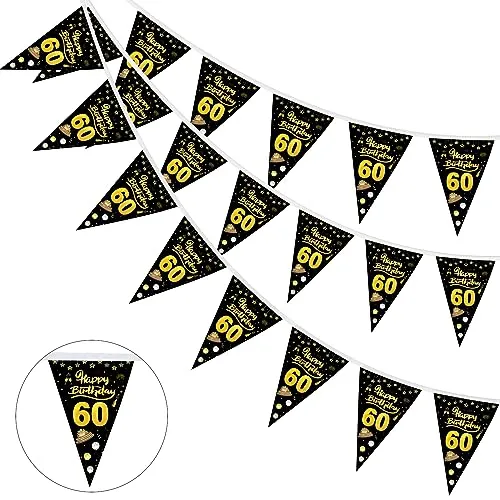 GoldRock 60 Geburtstag Mann Frau Girlande Banner,60 Geburtstag Deko Schwarz Gold, 60. Geburtstage Deko Girlande,Girlande Geburtstags 60,Happy Birthday Girlande 60 Jahre,Wimpelkette Deko 60 Geburtstage
