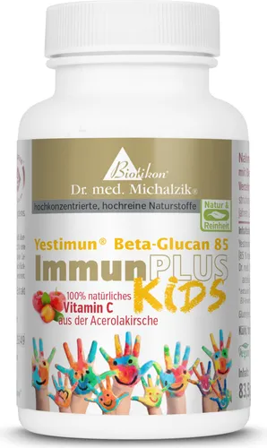 ImmunPlus Kids - 85% reines Beta-Glucan mit natürlichem Vitamin C - ImmunPlus Kids unterstützt die normale Funktion des Immunsystems mit 85% reinem Beta-Glucan und natürlichem Vitamin C aus Acerolakirsche. Ideal für Kinder, in hochwertiger Qualität und sicherer Verpackung.