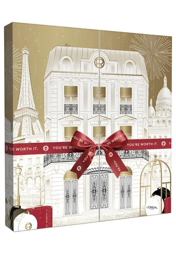 L'Oréal Paris Adventskalender 2025 - Make-up Sets mit 24 Beauty-Highlights für eine luxuriöse Weihnachtszeit, inklusive Revitalift Tuchmaske und beliebten Haar- sowie Make-up-Produkten.