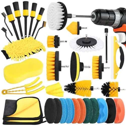 IGUGI Bürstenaufsatz Bohrmaschine Set 36 Stück - Schrubber & Bürsten - Umfassendes Reinigungsset mit 36 Teilen für mühelose Reinigung von Felgen, Fliesen und mehr, kompatibel mit den meisten Bohrmaschinen.