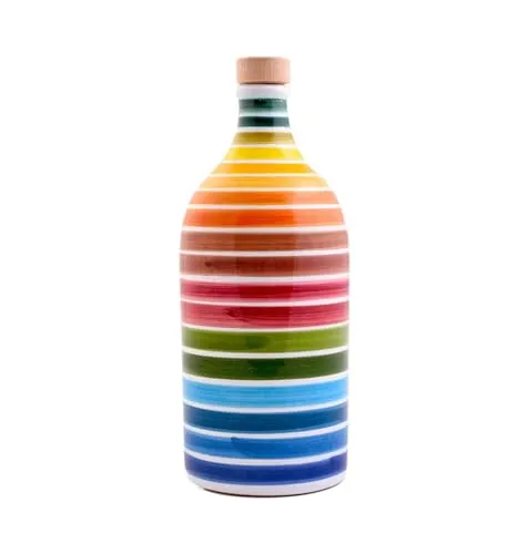 Muraglia Olivenöl nativ extra Peranzana im bunten Krug 500 ml - Speiseöle: Handgetöpferte, farbenfrohe Krüge aus Apulien, gefüllt mit hochwertigem nativem Olivenöl. Ideal für Salate und Meeresfrüchte, vereint Tradition und Design.