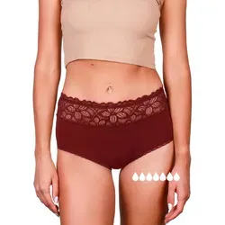 Taynie Deluxe Ultra Perioden Unterwäsche Starke Blutung - auslaufsichere & atmungsaktive Menstruationsunterwäsche - ersetzt 7 Tampons, Periodenslip Tragedauer bis 12Std, waschbar 60°C (40, Rot-braun)