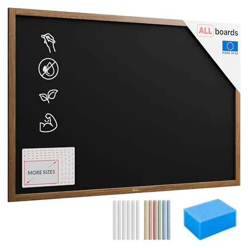 ALLboards Kreidetafel 150x100cm - Schwarz mit Holzrahmen - Kreidetafel für Gastronomie und Geschäfte, kratzfeste Oberfläche aus HDF, ideal zum Beschriften mit Kreide oder Markern, mit einfachem Montagematerial.