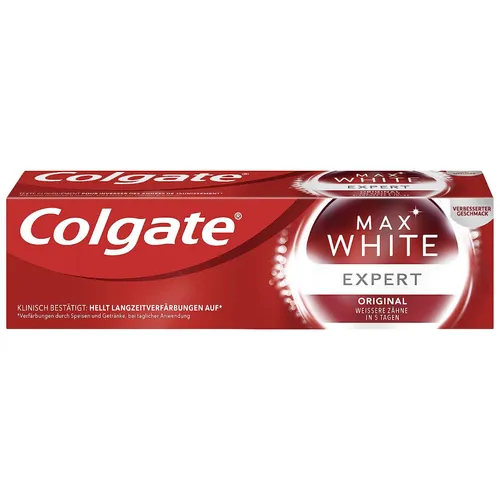 Colgate Max White Original Zahnpasta, 75 ml - Zahnpasta mit 0,1% Wasserstoffperoxid für sichtbar weißere Zähne in nur 5 Tagen – ideal für ein strahlendes Lächeln!
