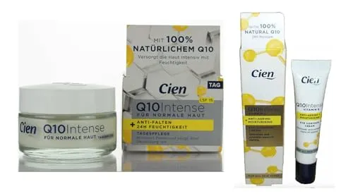Cien Q10 Intense Anti-Falten-Gesichtscreme, 50 ml, Tag LSF 15, intensive Feuchtigkeit + Augenkontur, 15 ml, 2er-Pack