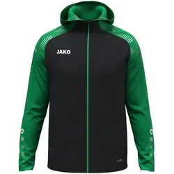 JAKO Kapuzenjacke Sonic Schwarz/Grün Herren 4XL - Moderne Kapuzenjacke Sonic für Herren mit strapazierfähigem Material und weichem Micro-Fleece-Innenfutter. Ideal für Training und Freizeit, bietet sie sicheren Stauraum durch Reißverschlusstaschen und einen sportlichen Look.
