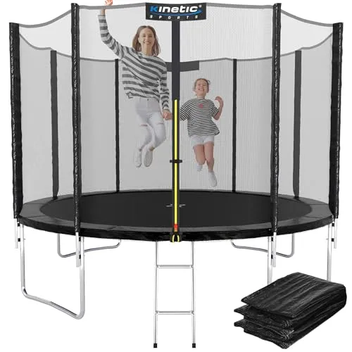 KINETIC SPORTS Trampolin Outdoor 'Salto Plus' Ø 305 cm - Trampolin mit Komplett-Set für Kinder, inklusive Sicherheitsnetz und gepolsterter Randabdeckung. Ideal für den Garten, UV-beständig und bis 160 kg belastbar.