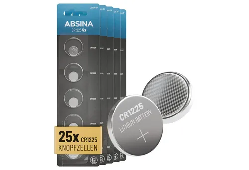 ABSINA 25x CR1225 Knopfzelle 3V Lithium - CR 1225, Lithium CR1225 Knopfzelle, (25 St)