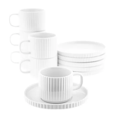 Borneo Mokkatassen 100 ml - 12-teiliges Set aus hochwertigem Porzellan - Kaffeetassen & -becher: Elegantes 12-teiliges Set aus feinem Porzellan, perfekt für besondere Anlässe oder den täglichen Genuss.