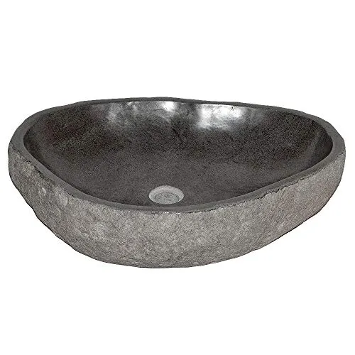 LEBENSwohnART Naturstein Waschbecken XL - Flußstein Aufsatzwaschbecken - Waschschalen aus einzigartigem Naturstein, Durchmesser 45-55cm, ideal für individuelle Badezimmergestaltungen. Jedes Stück ist ein Unikat!