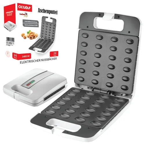 Nussbäcker Waffeleisen Backautomat Aschenputtel für 24 Nüsse - Waffeleisen mit Antihaftbeschichtung für 24 Nusshälften. Ideal zum einfachen Backen und Befüllen von leckeren Nüssen. Mit nicht erhitzbaren Griffen und Backampel für optimale Ergebnisse.